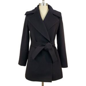 Trina Turk Wool Cashmere Belted Wrap Coat 4 Black Quiet Luxury Old Money Classic